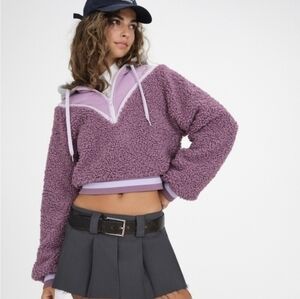 Purple Sherpa Hoodie with Gray Accents
